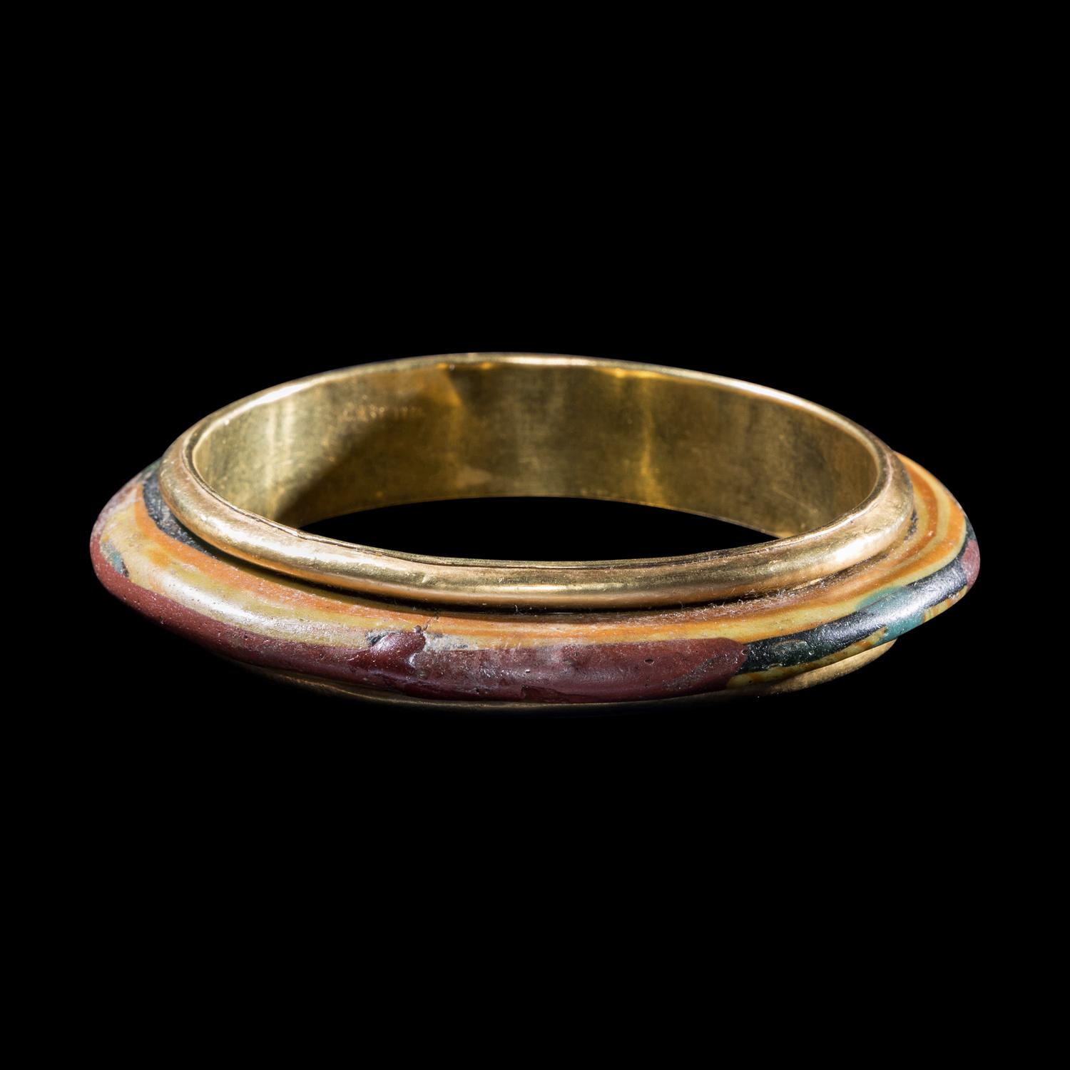 A Roman Glass Bangle — Set in modern gold signed T. Kochi 1984