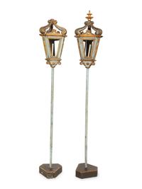 A Pair of Italian Blue Painted and Parcel Gilt Gondola Lanterns