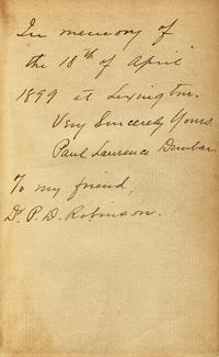 [African-Americana] Dunbar, Paul Laurence. Collection of 3 Inscribed Books and 4 Autographed and Typed Letters, signed