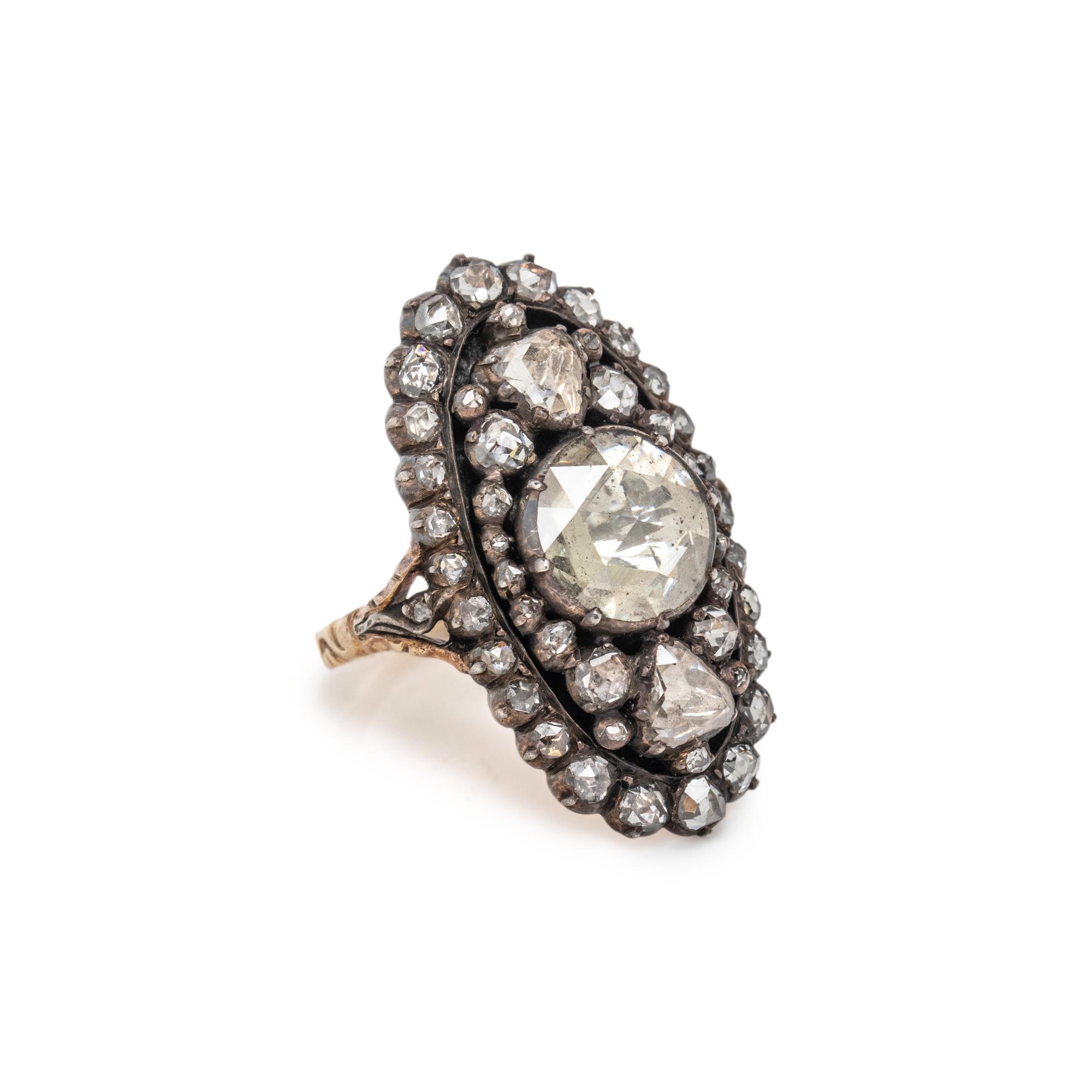 GEORGIAN, DIAMOND AND SILVER-TOPPED GOLD RING