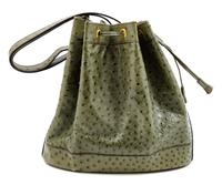 An Hermès Green Ostrich Vintage Bucket Bag, 11" H x 10.5" W x 4.5" D; Strap drop: 8.5".
