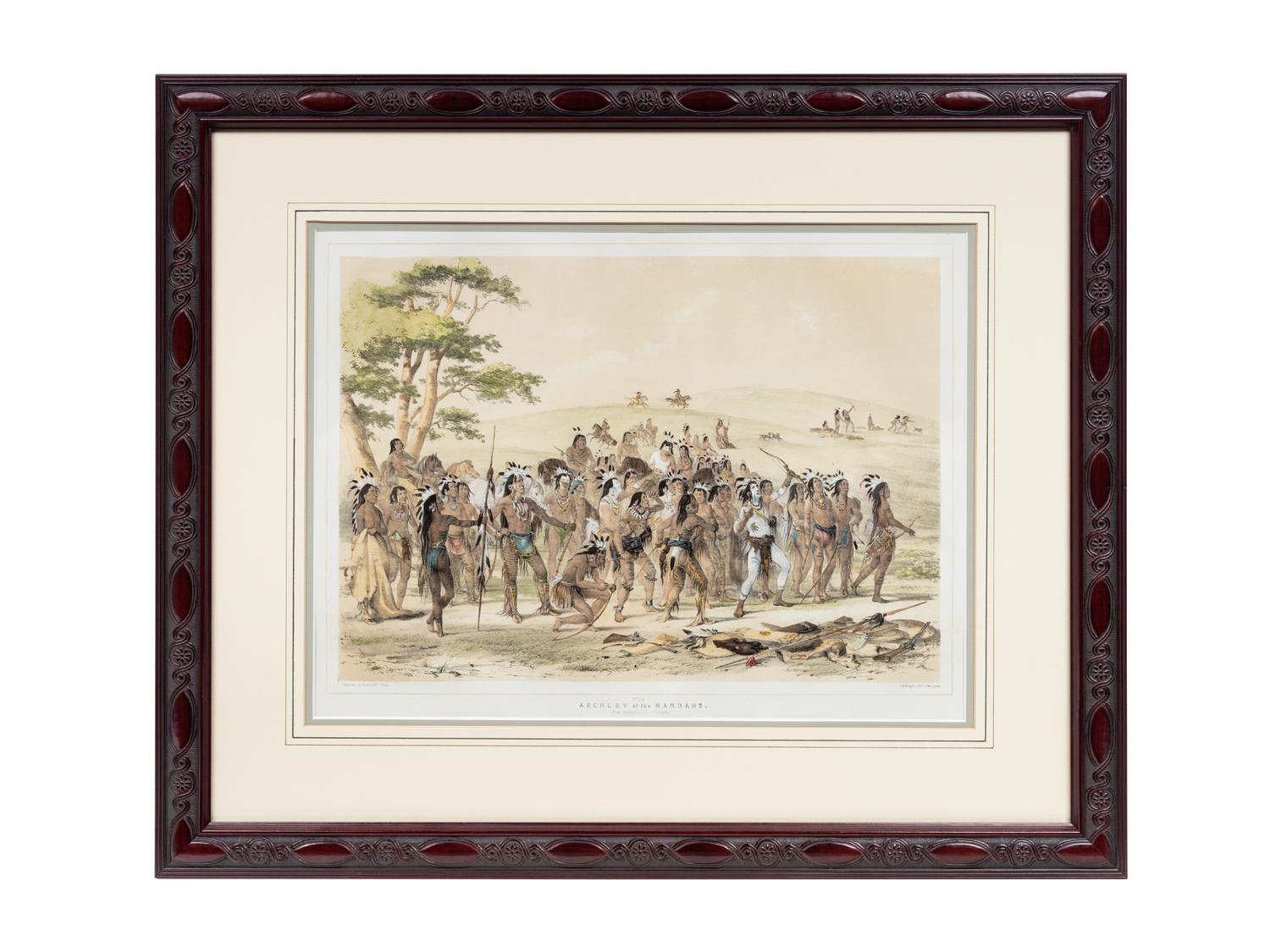 CATLIN, George (1796-1872). Archery of the Mandans . From North American Indian Portfolio , 1844. Plate 8.