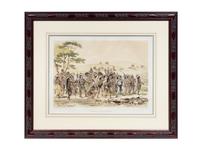 CATLIN, George (1796-1872). Archery of the Mandans . From North American Indian Portfolio , 1844. Plate 8.