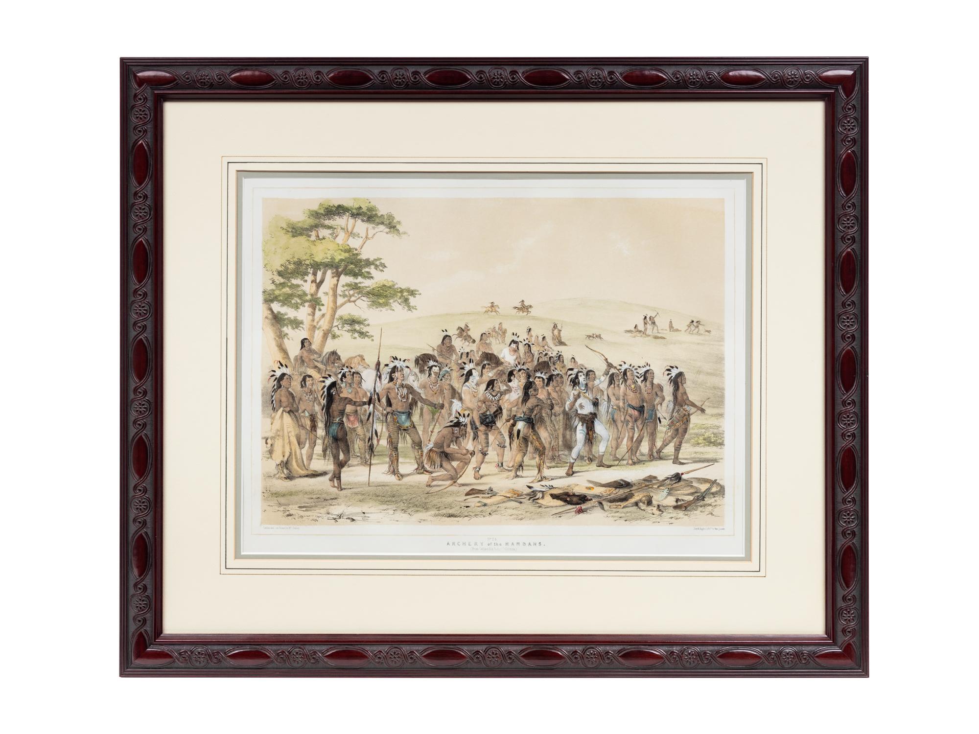 CATLIN, George (1796-1872). Archery of the Mandans . From North American Indian Portfolio , 1844. Plate 8.