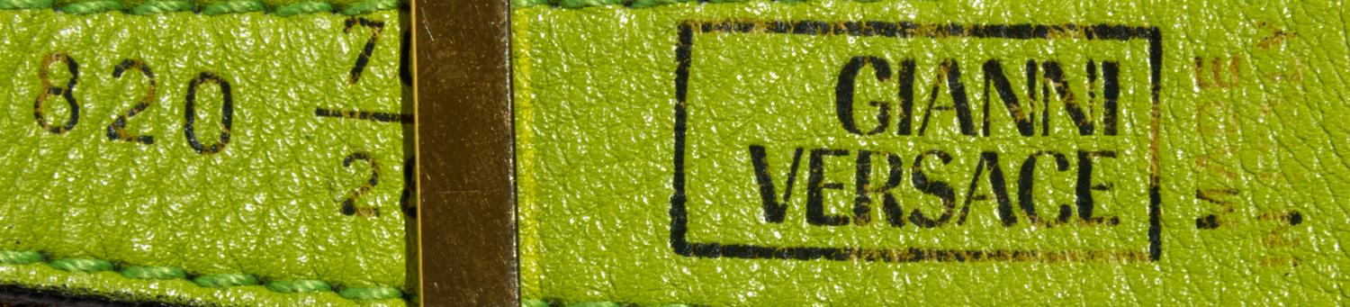 A Gianni Versace Green Leather and Mesh Narrow Belt, Size 70/28.