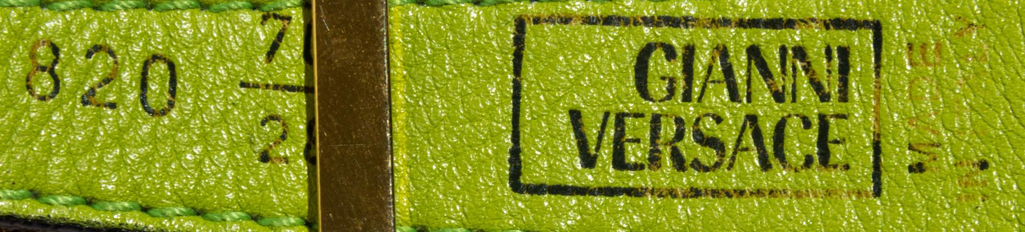 A Gianni Versace Green Leather and Mesh Narrow Belt, Size 70/28.