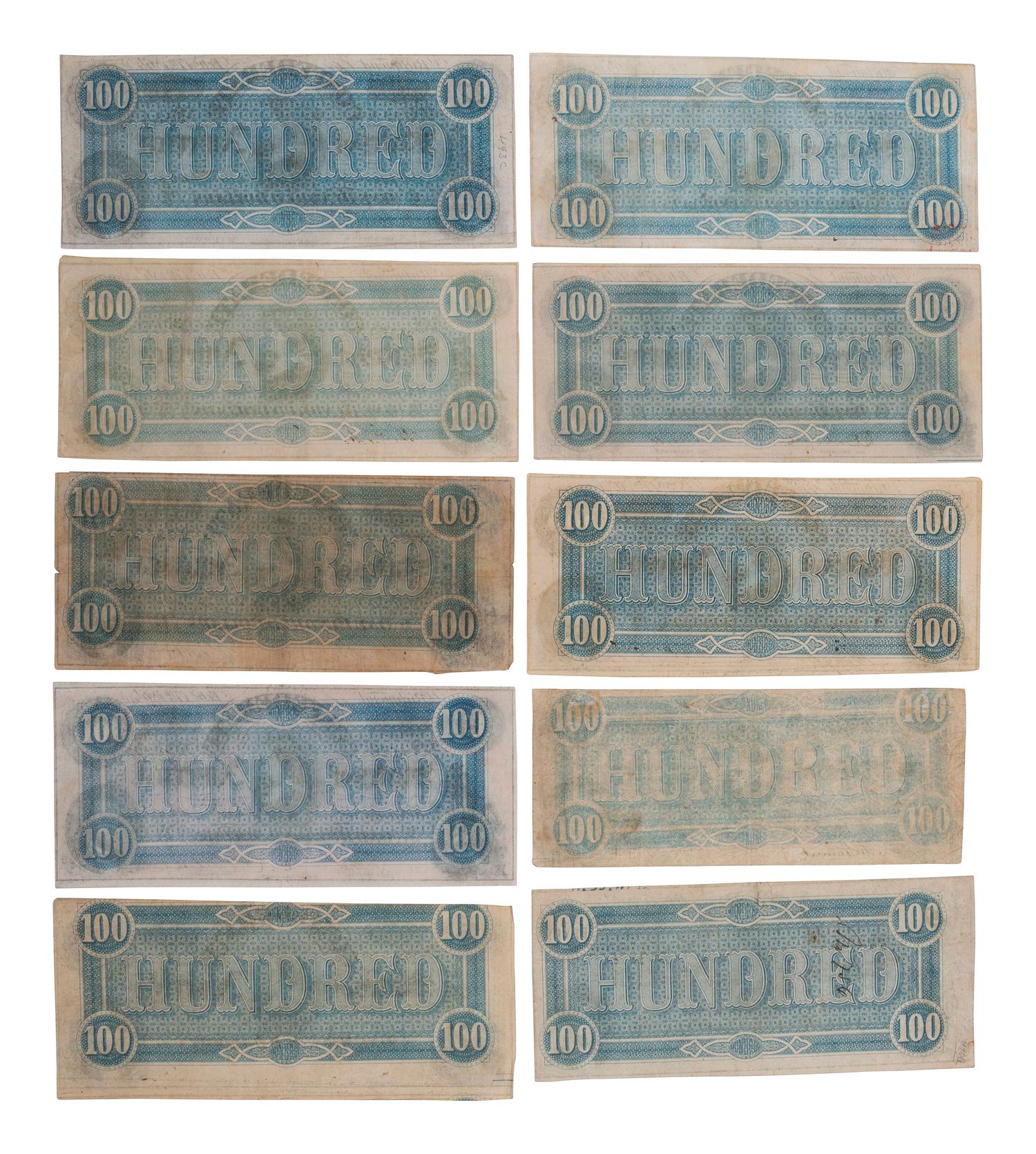 [CONFEDERATE - CURRENCY]. A large group of Confederate notes.