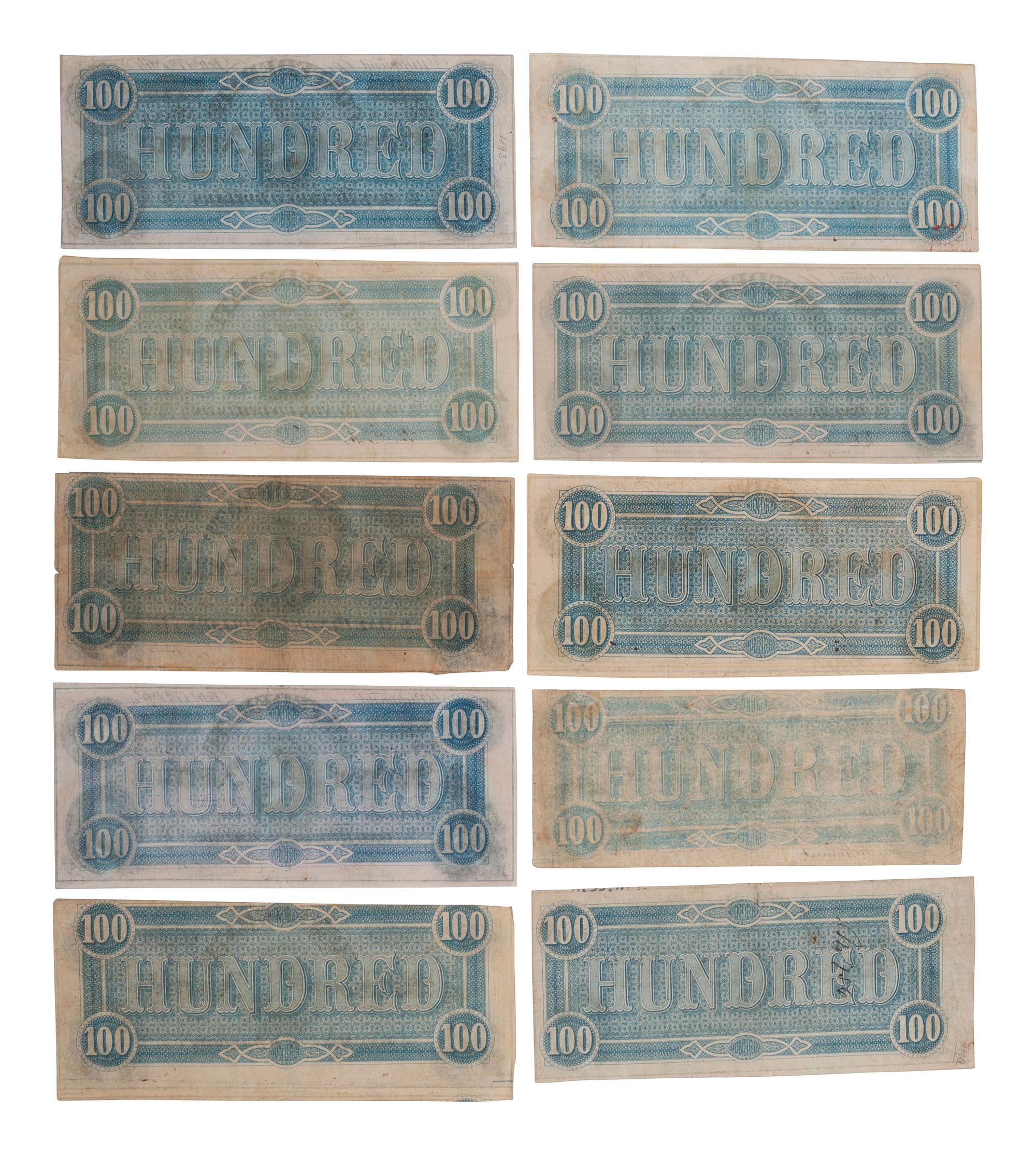 [CONFEDERATE - CURRENCY]. A large group of Confederate notes.