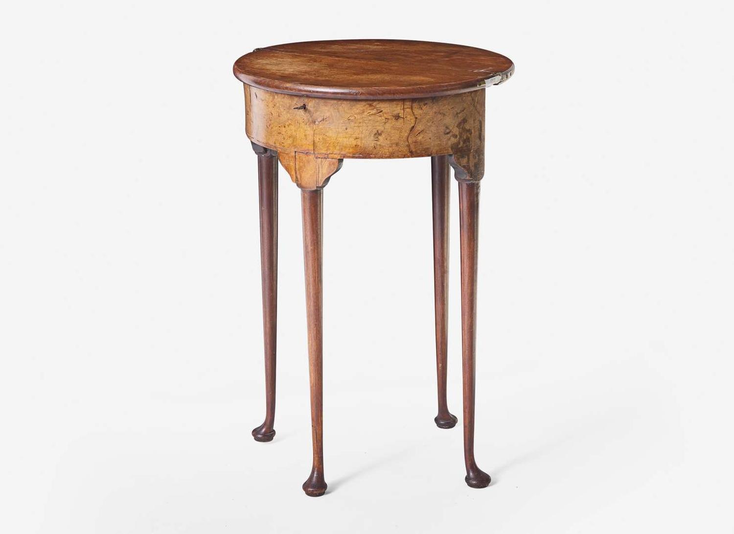 A diminutive Queen Anne burl walnut demilune games table, probably 19th century
