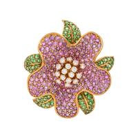JEAN VITAU, DIAMOND, PINK SAPPHIRE AND TSAVORITE GARNET FLOWER BROOCH
