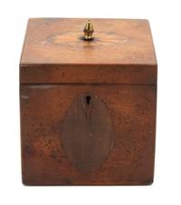 A George III Inlaid Walnut Tea Caddy Height 5 x width 4 3/4 x depth 4 3/4 inches. — 19TH CENTURY