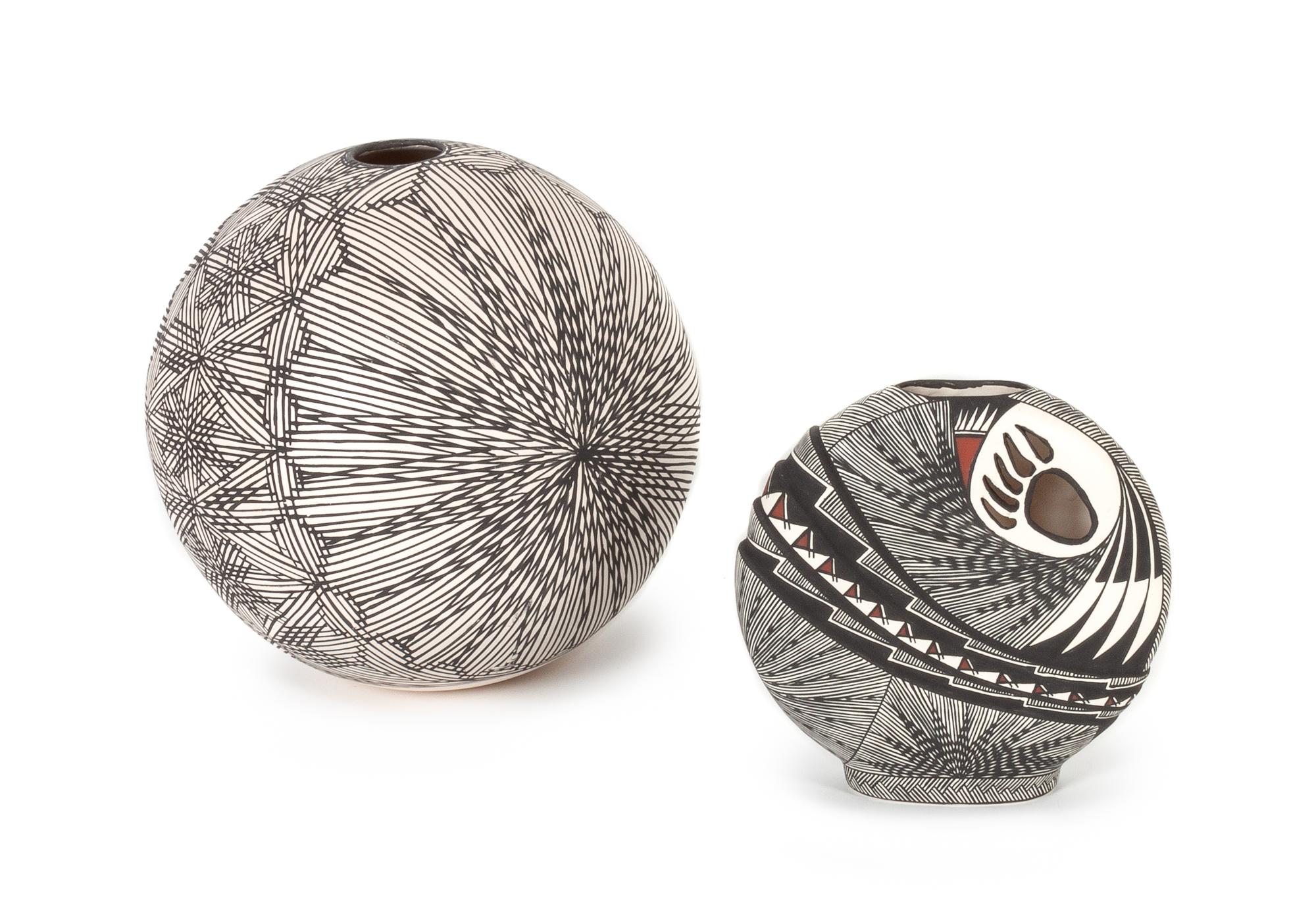 Two Acoma Fineline Pots Height 7 3/4 x diameter 8 inches — (Acoma, 20th Century)