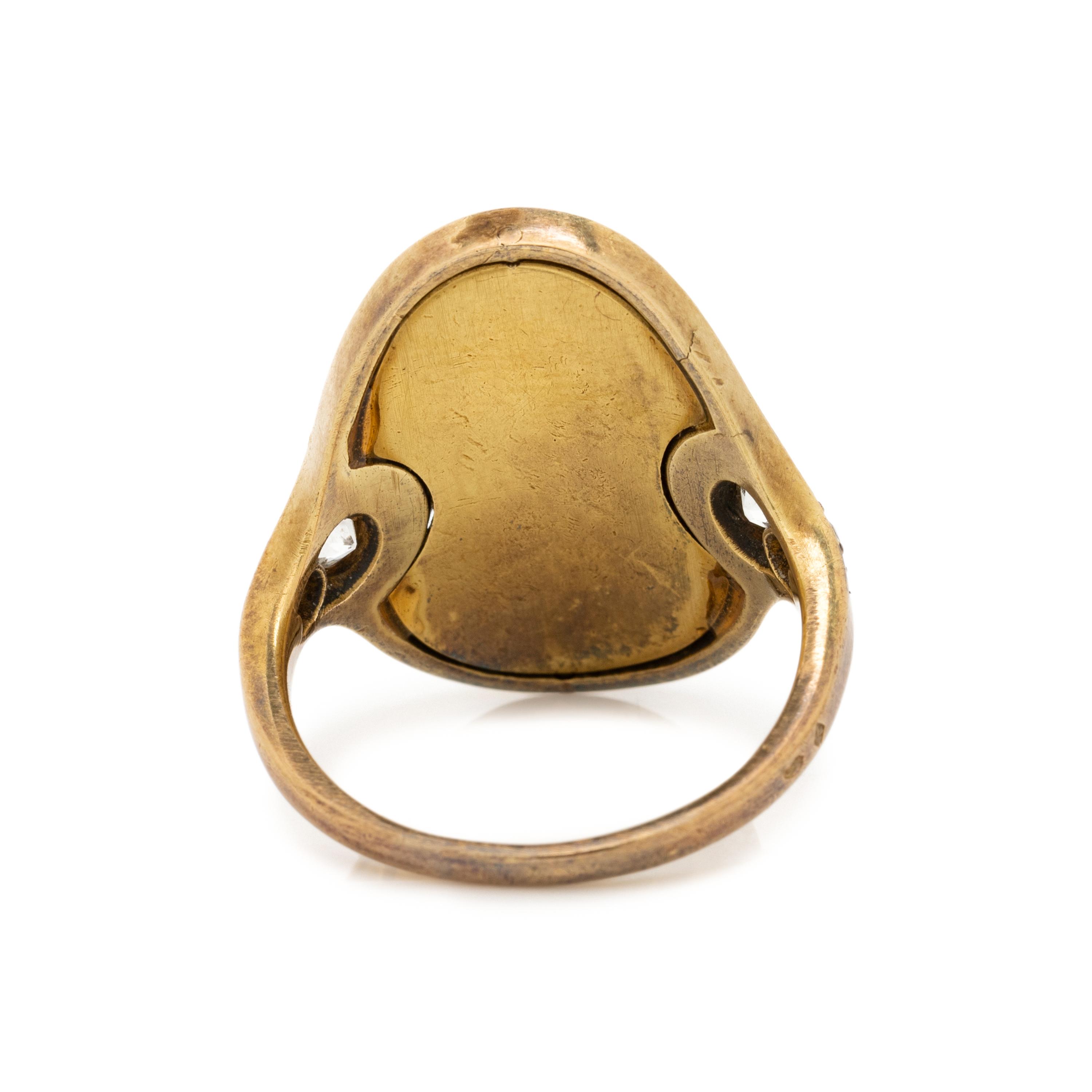 RENÉ LALIQUE, ART NOUVEAU, PATE DE VERRE, DIAMOND AND ENAMEL RING