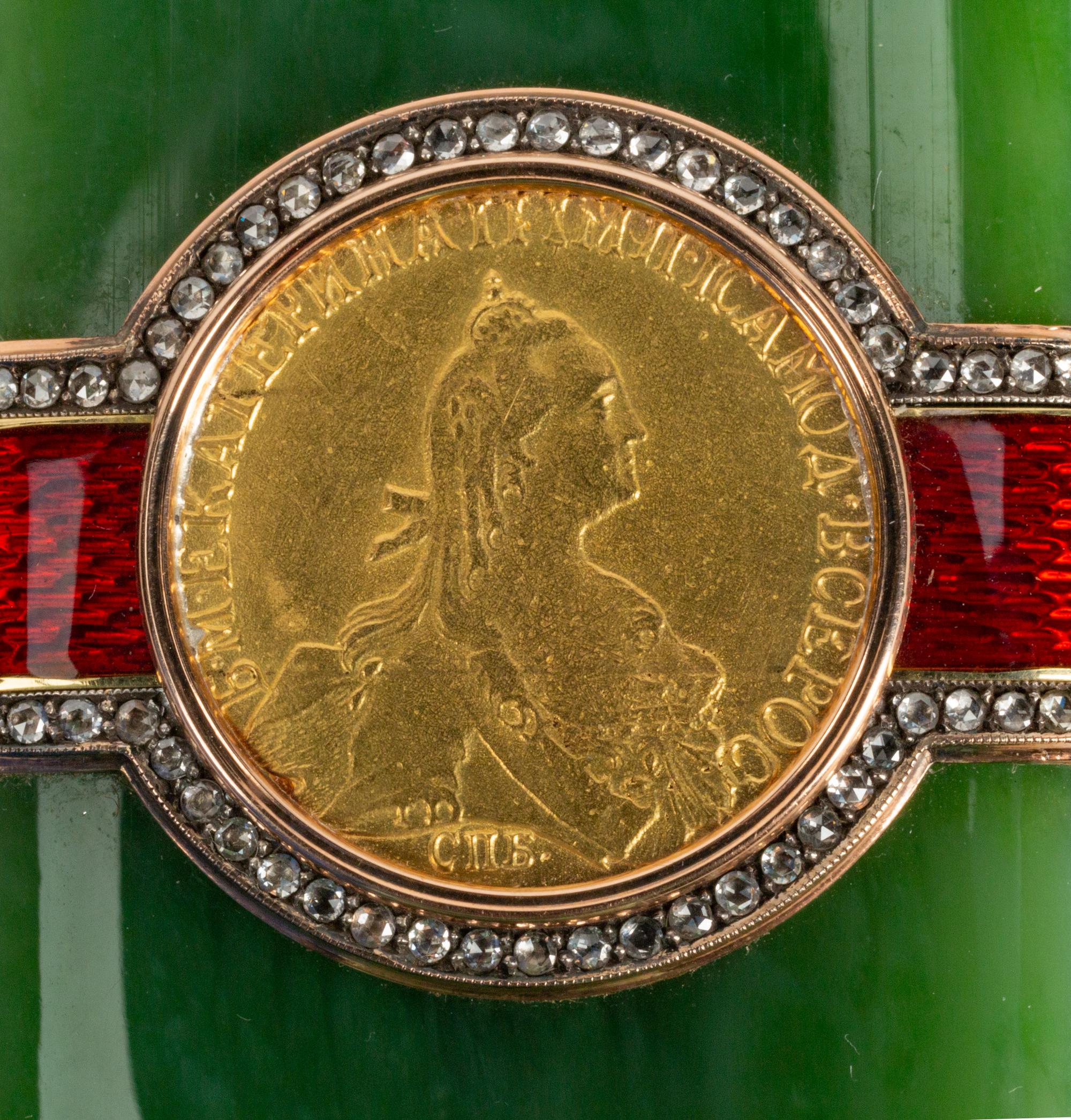 A Gold, Diamond and Enamel-Mounted Spinach Jade Letter Opener