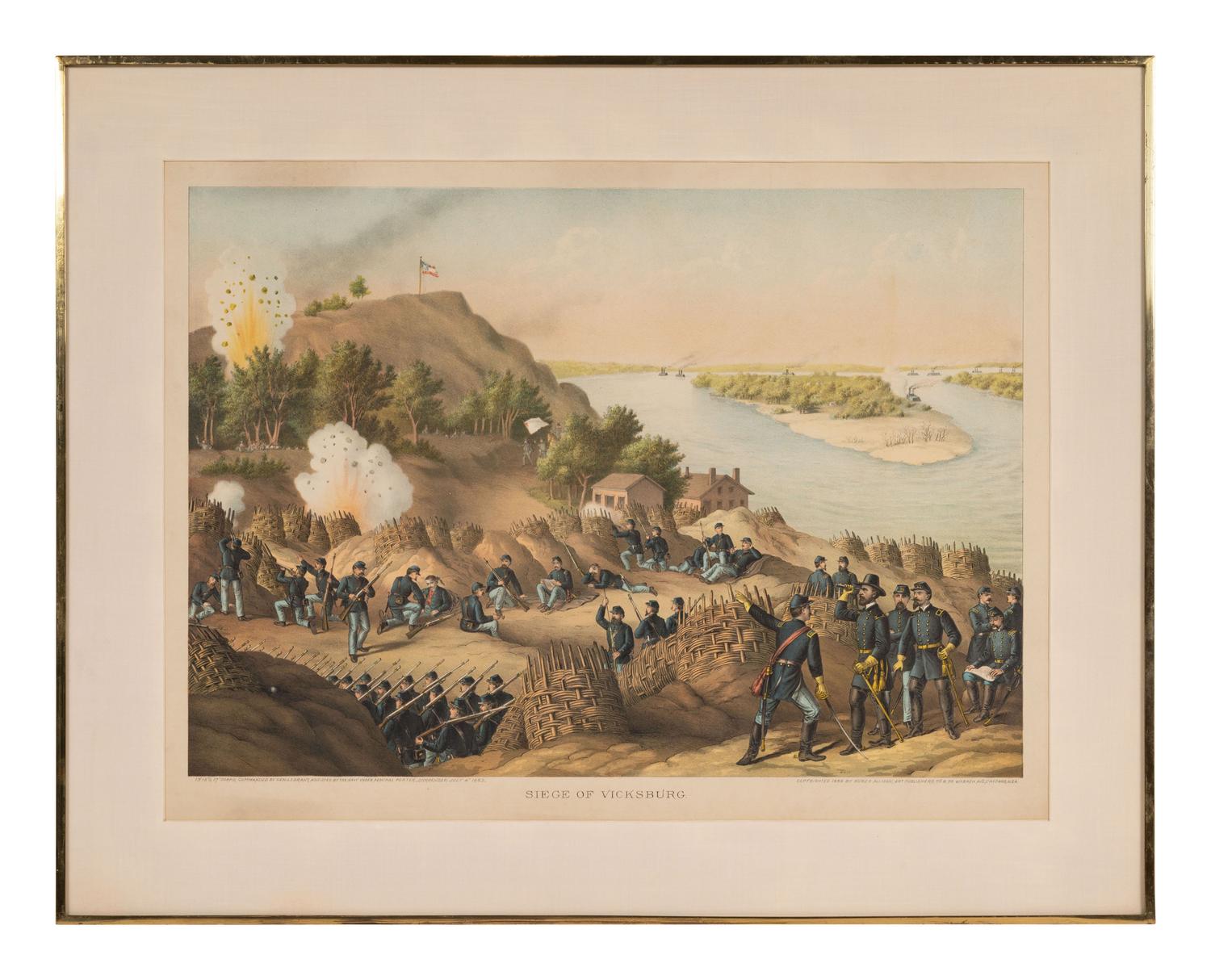 A group of 3 Kurz & Allison lithograph prints depicting battles of the American Civil War, comprising: