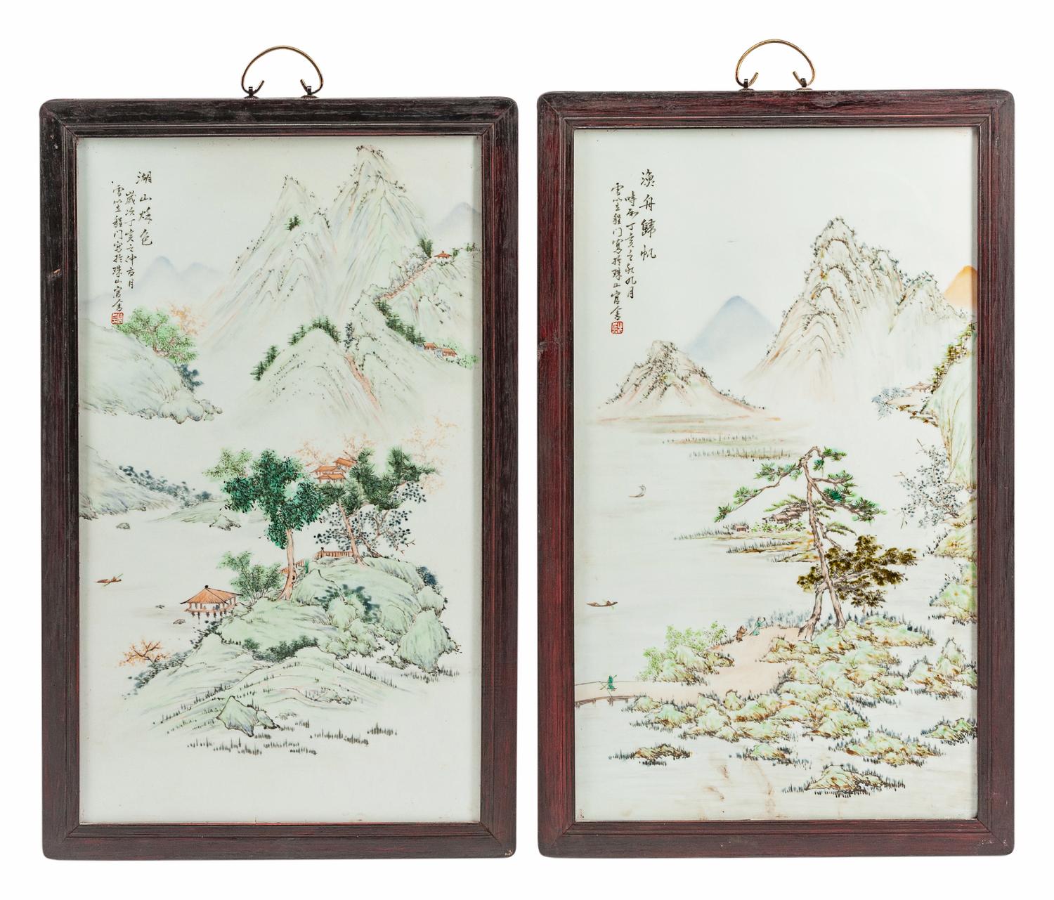 A Pair of Framed Chinese Porcelain Plaques