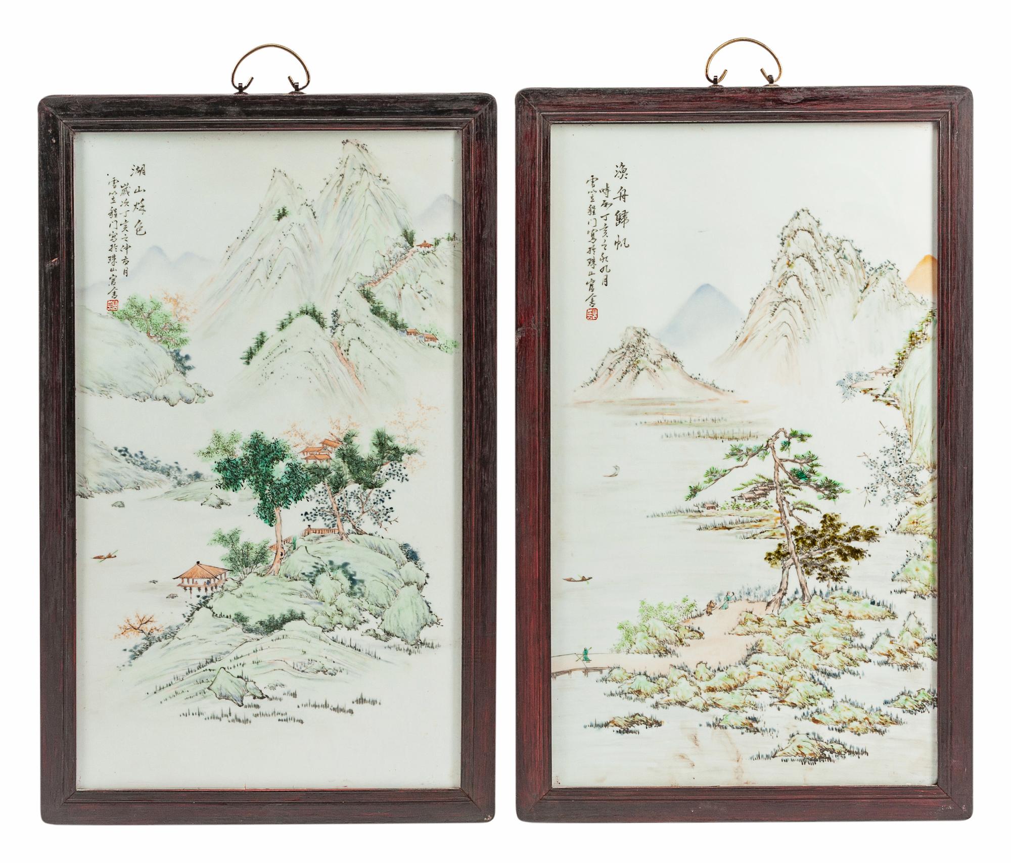A Pair of Framed Chinese Porcelain Plaques
