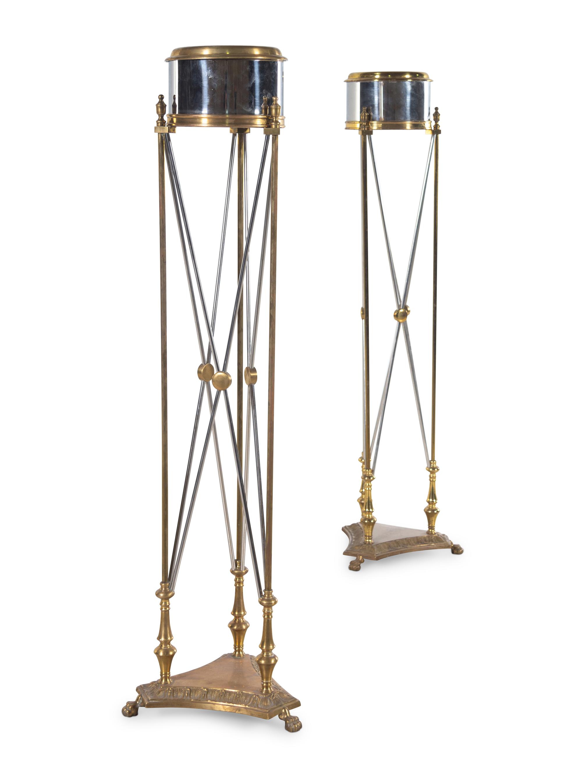 A Pair of Silvered and Gilt Brass Jardinière Stands in the Style of Maison Jansen