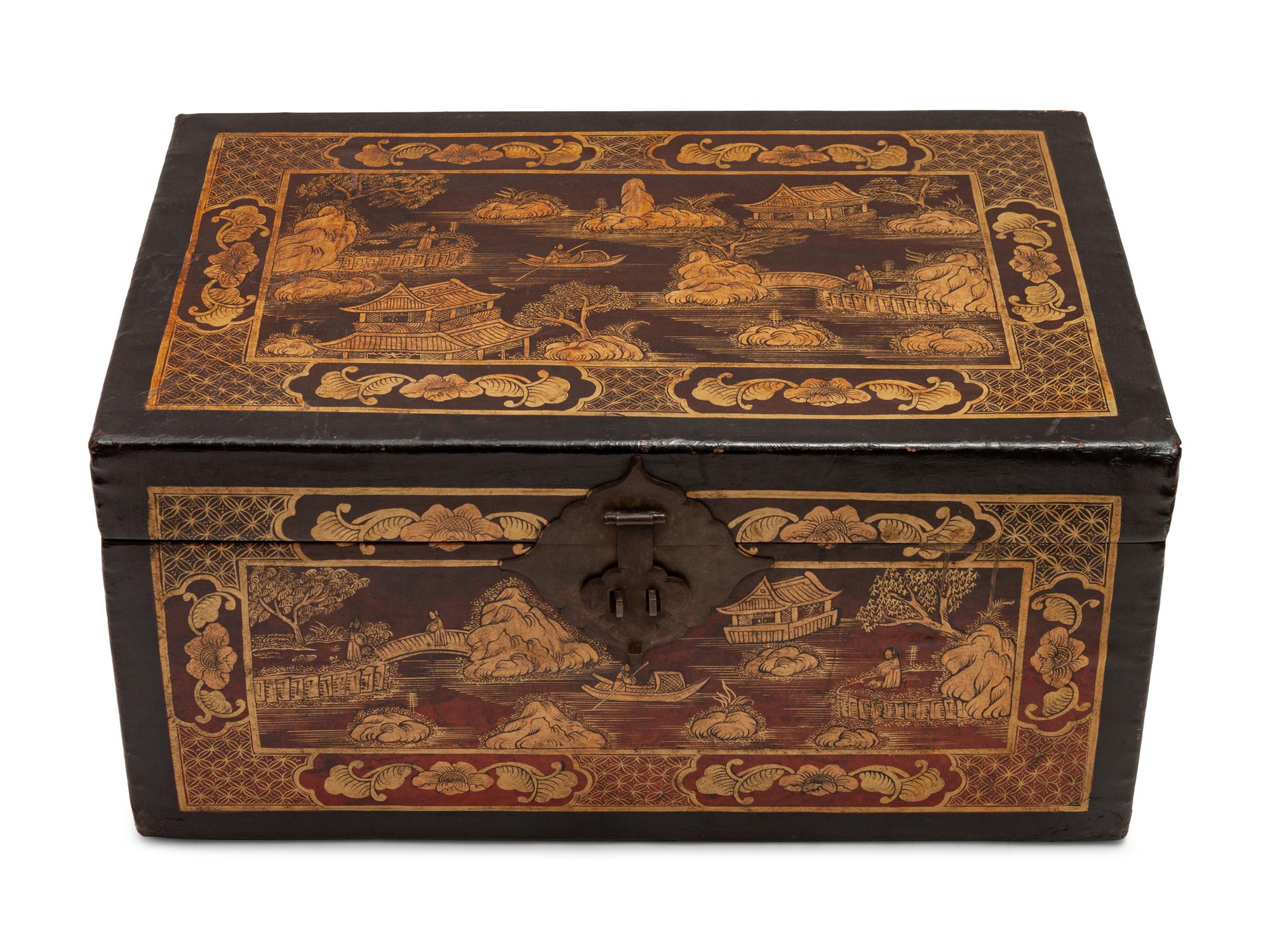 A Chinese Lacquered Leather Chest