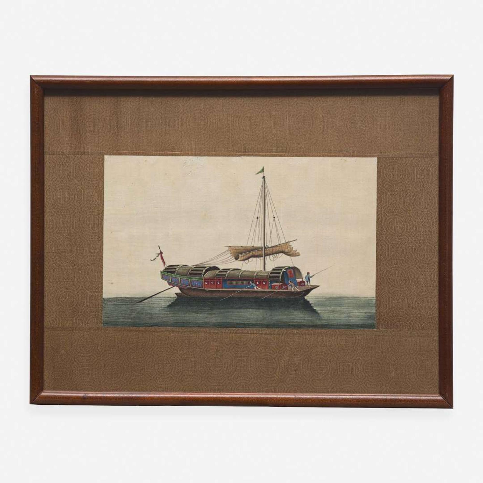 A Suite of Eight Chinese Export Paintings of Junks and Vessels 19th century