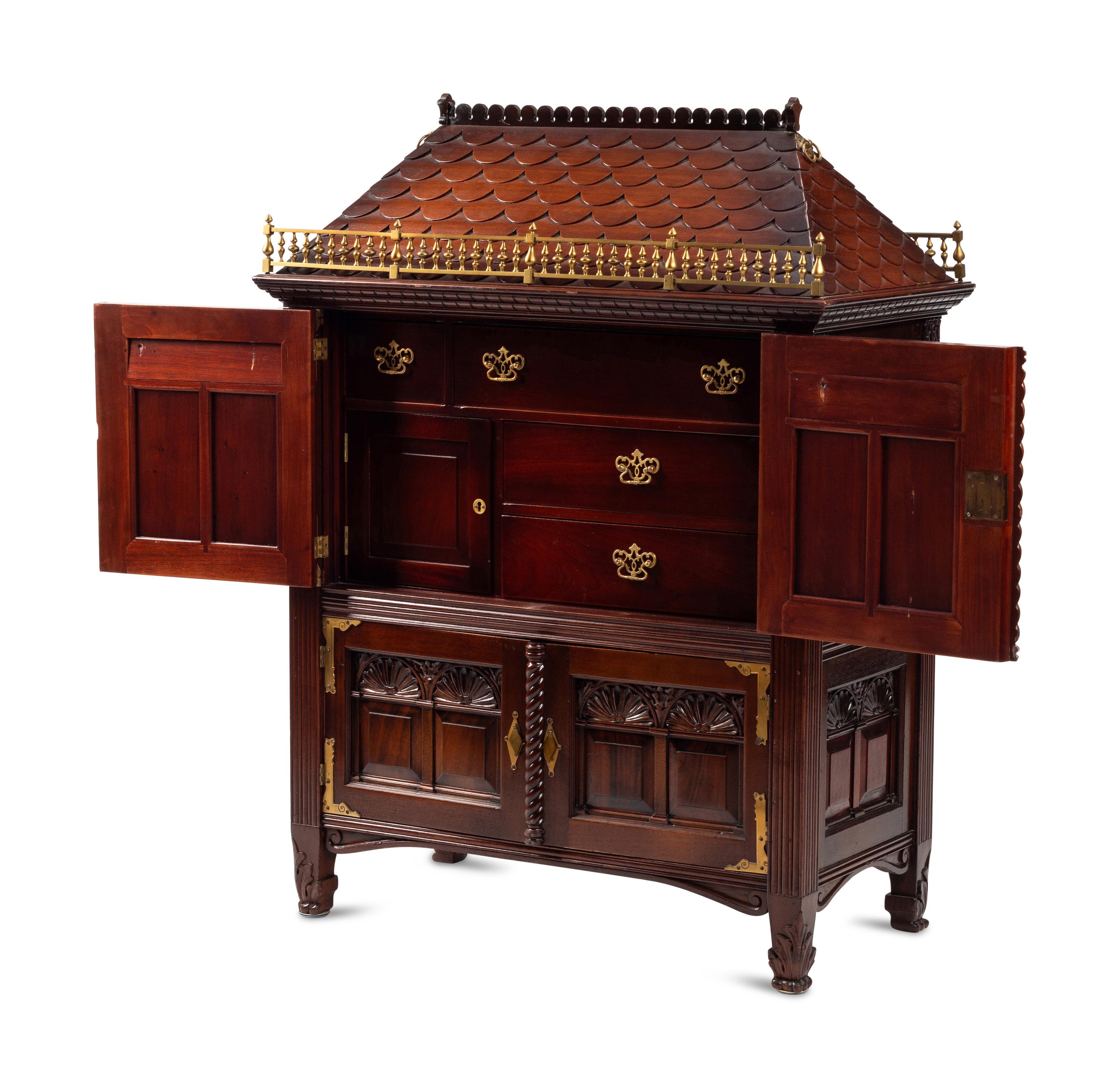 A Georgian Style Walnut Architectural-Form Cabinet