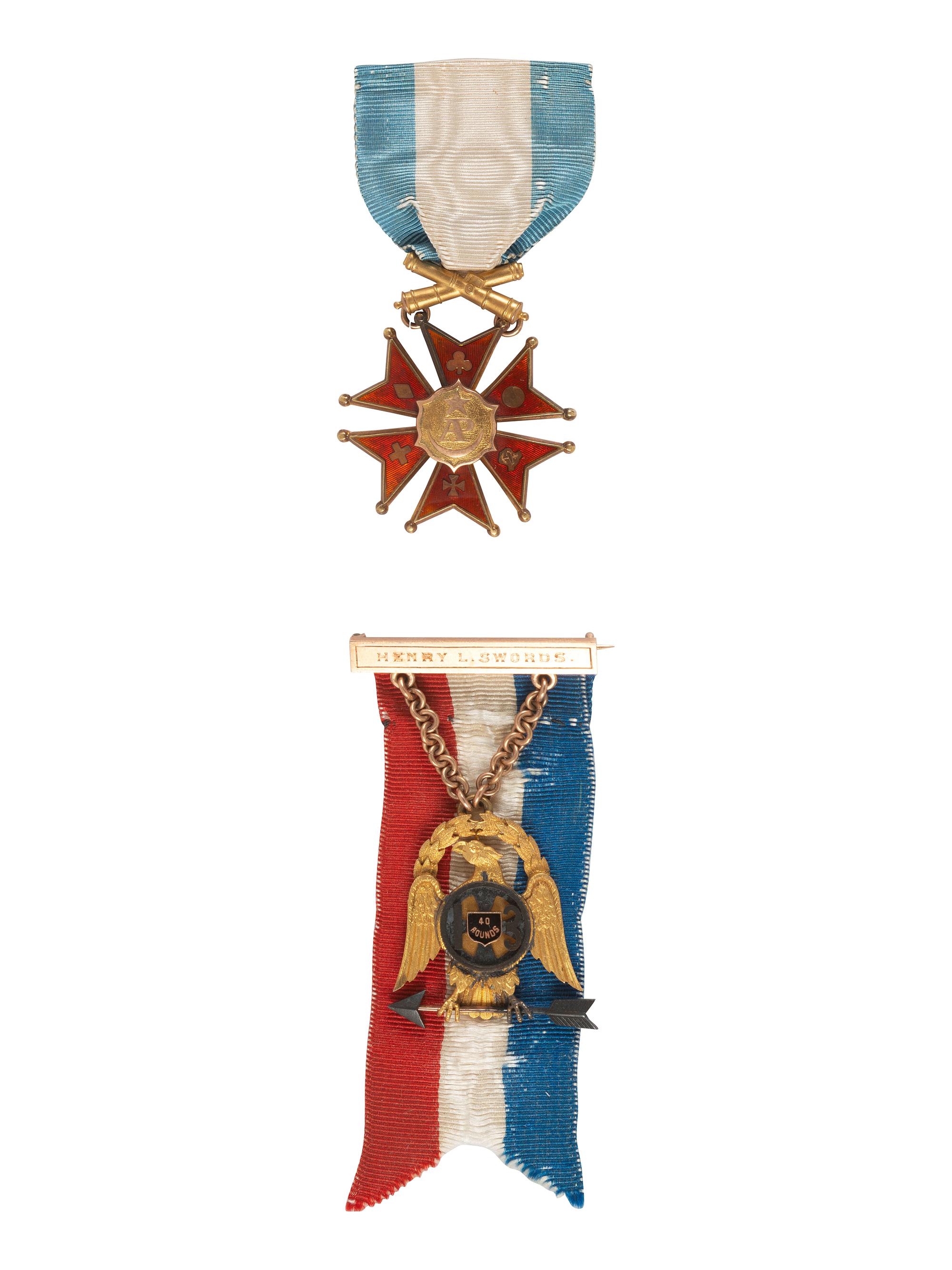 [CIVIL WAR]. Pair of veteran's medals incl. Society of the Army of the Tennessee medal identified to Captain Henry L. Swords, 36th, 59th & 57th Massachusetts Infantry Regiments, WIA at North Anna River.