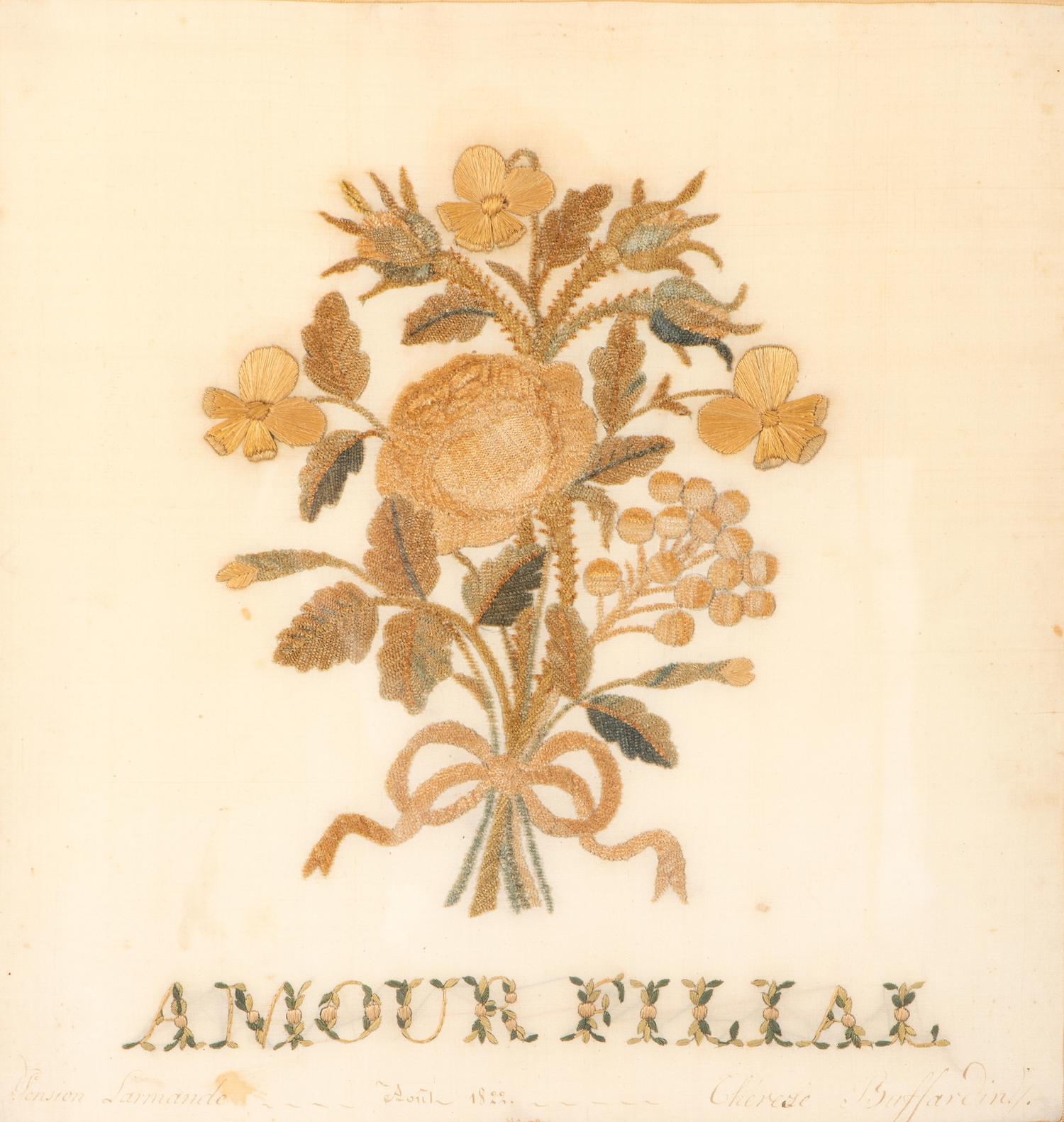 Two Needlework Embroidered Floral Pictures
