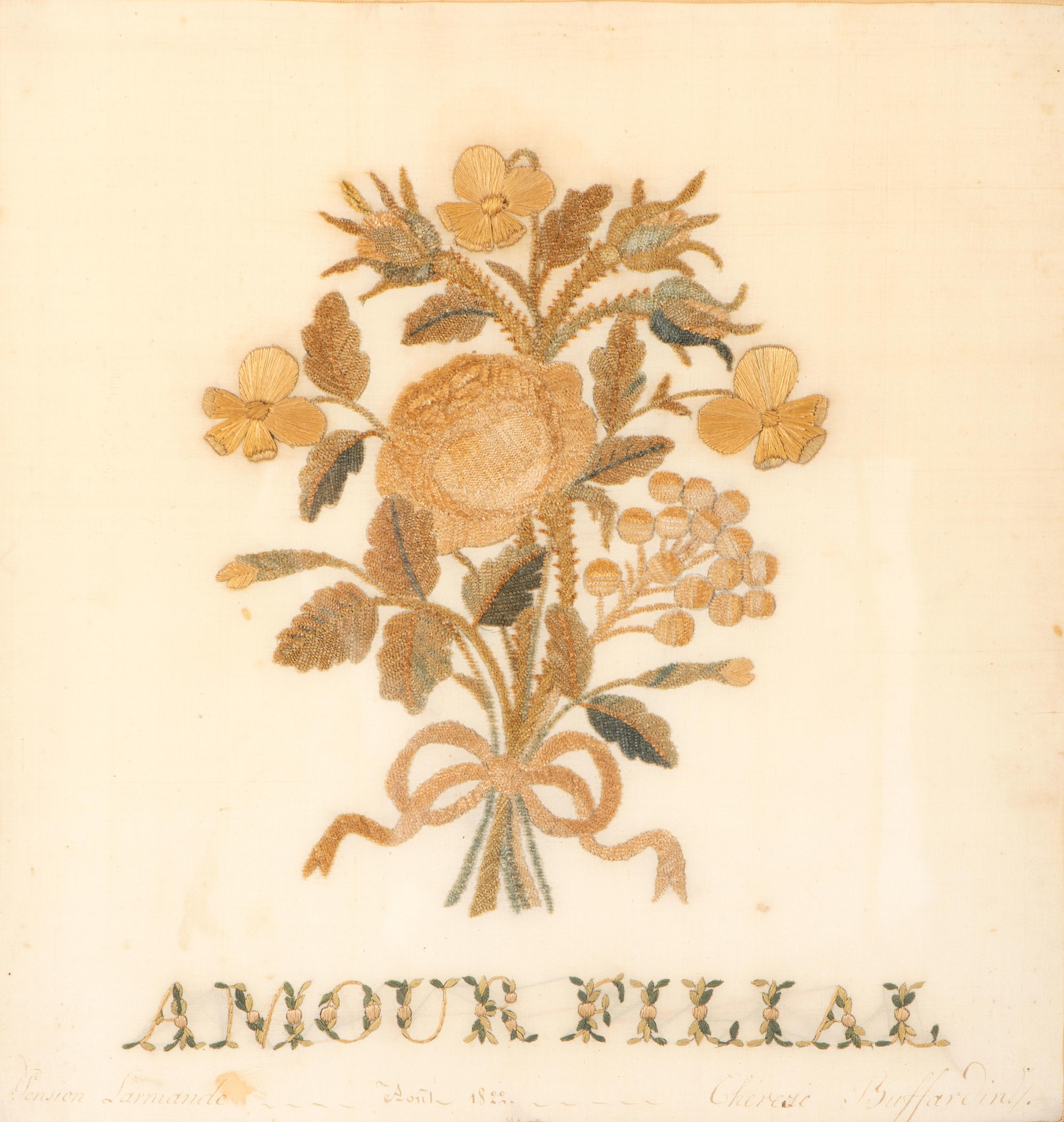 Two Needlework Embroidered Floral Pictures