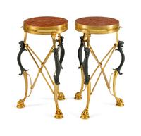 A Pair of Neoclassical Style Parcel-Gilt and Patinated Bronze Guéridons