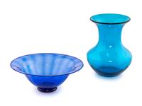 Two Contemporary Blue Glass Articles