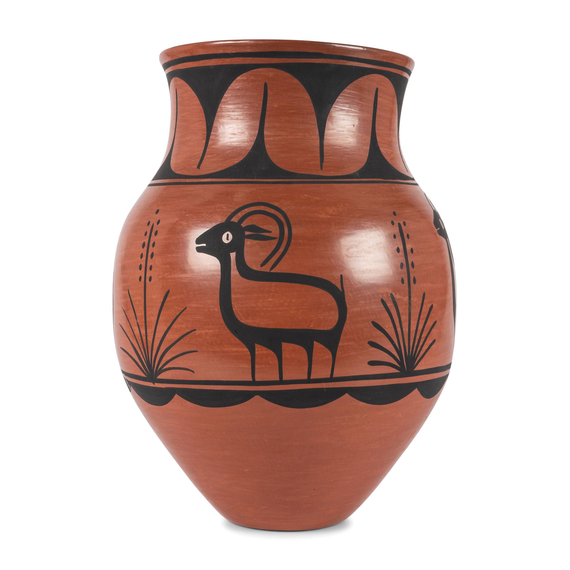 A Large Redware Jar, with Bighorn Sheep