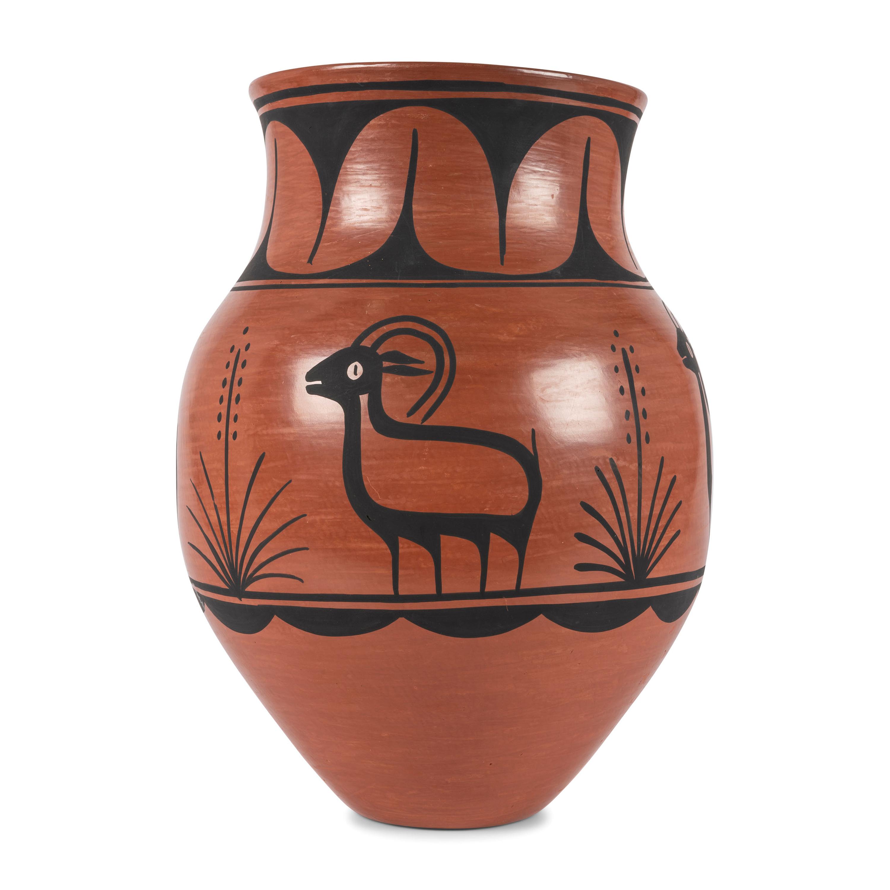 A Large Redware Jar, with Bighorn Sheep