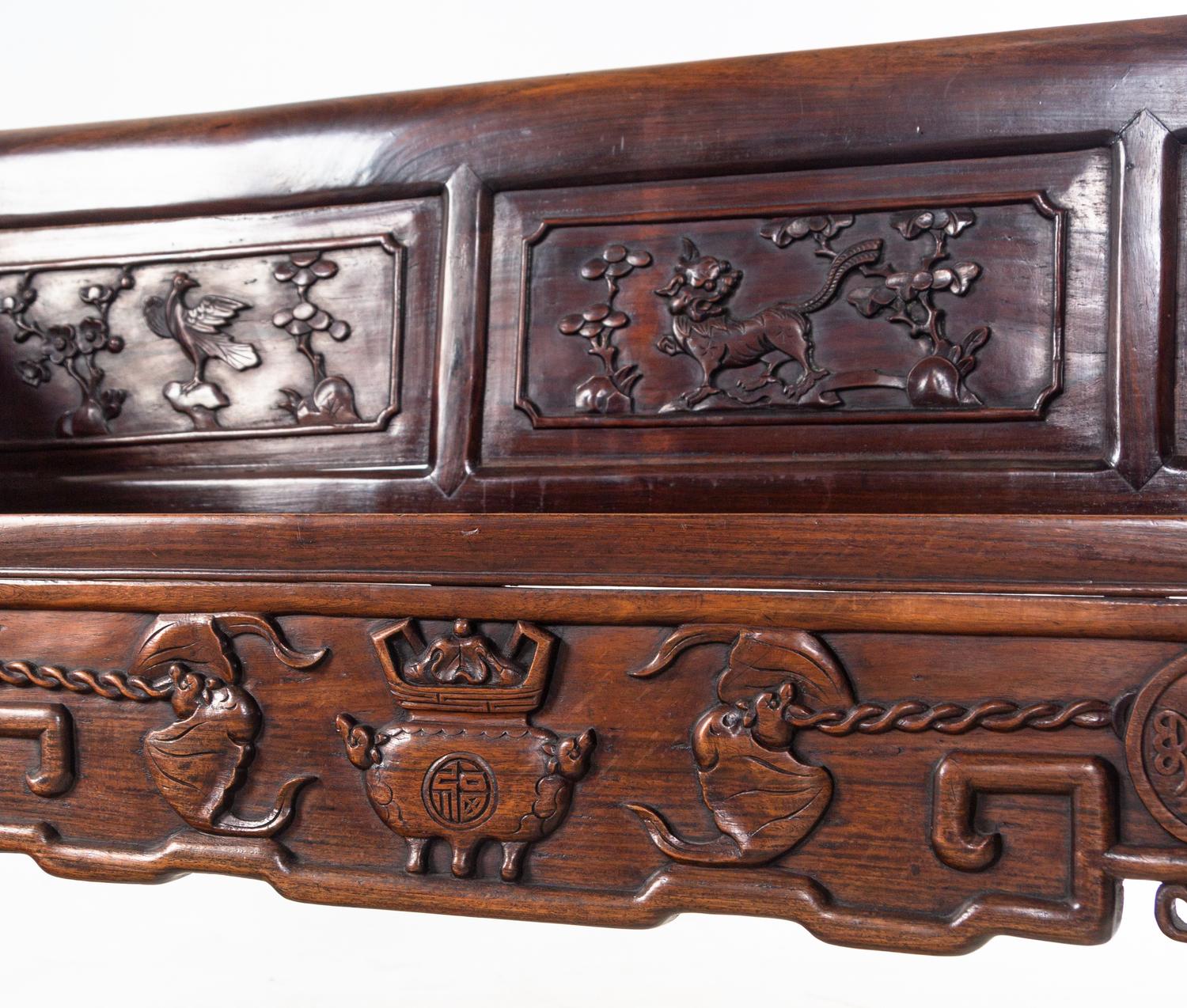 A Chinese Carved Hardwood Bench