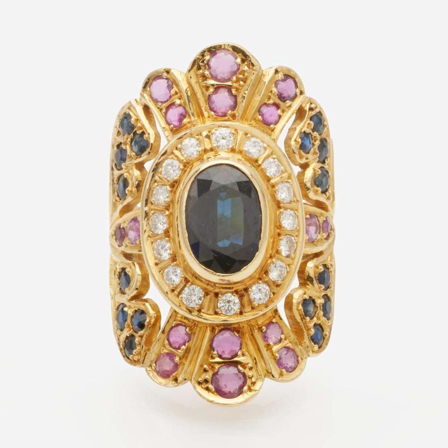An 18K Yellow Gold and Gemstone Ring