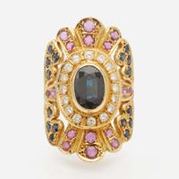 An 18K Yellow Gold and Gemstone Ring