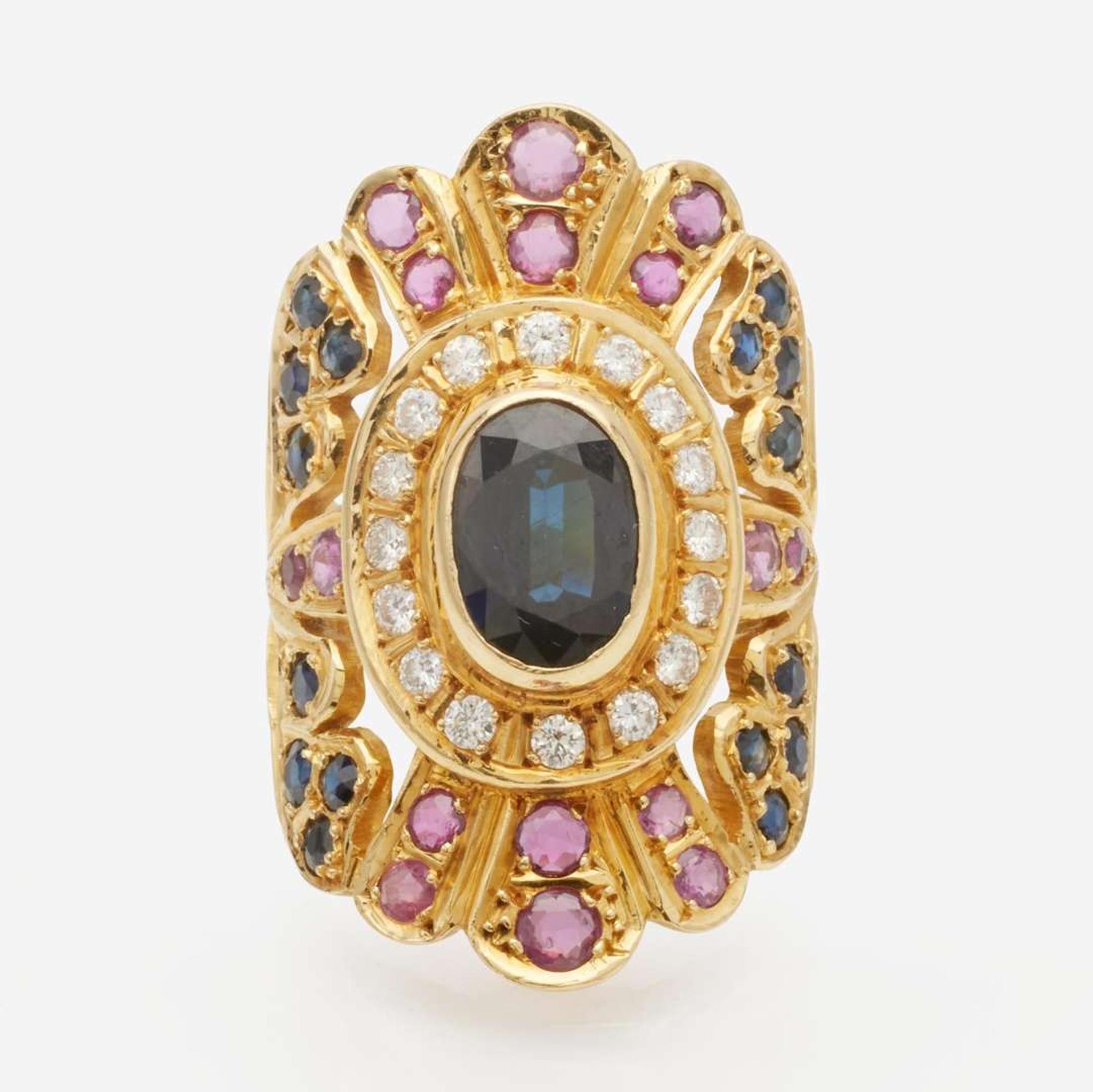 An 18K Yellow Gold and Gemstone Ring