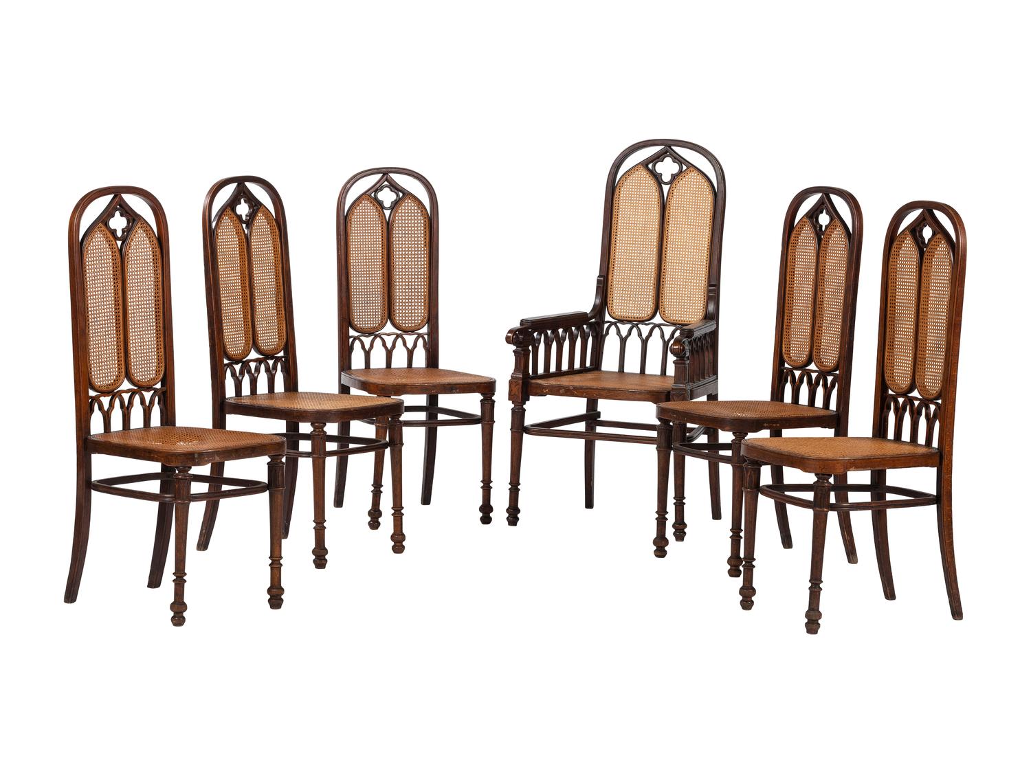 A Set of Six Gothic Revival Bentwood Chairs