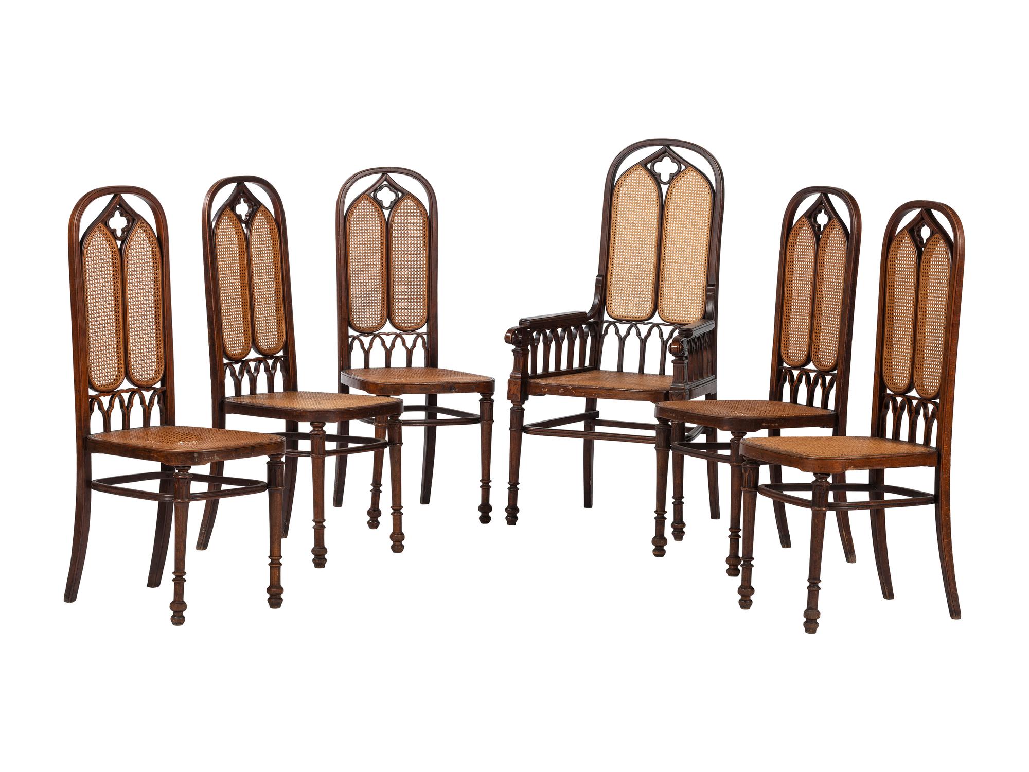 A Set of Six Gothic Revival Bentwood Chairs