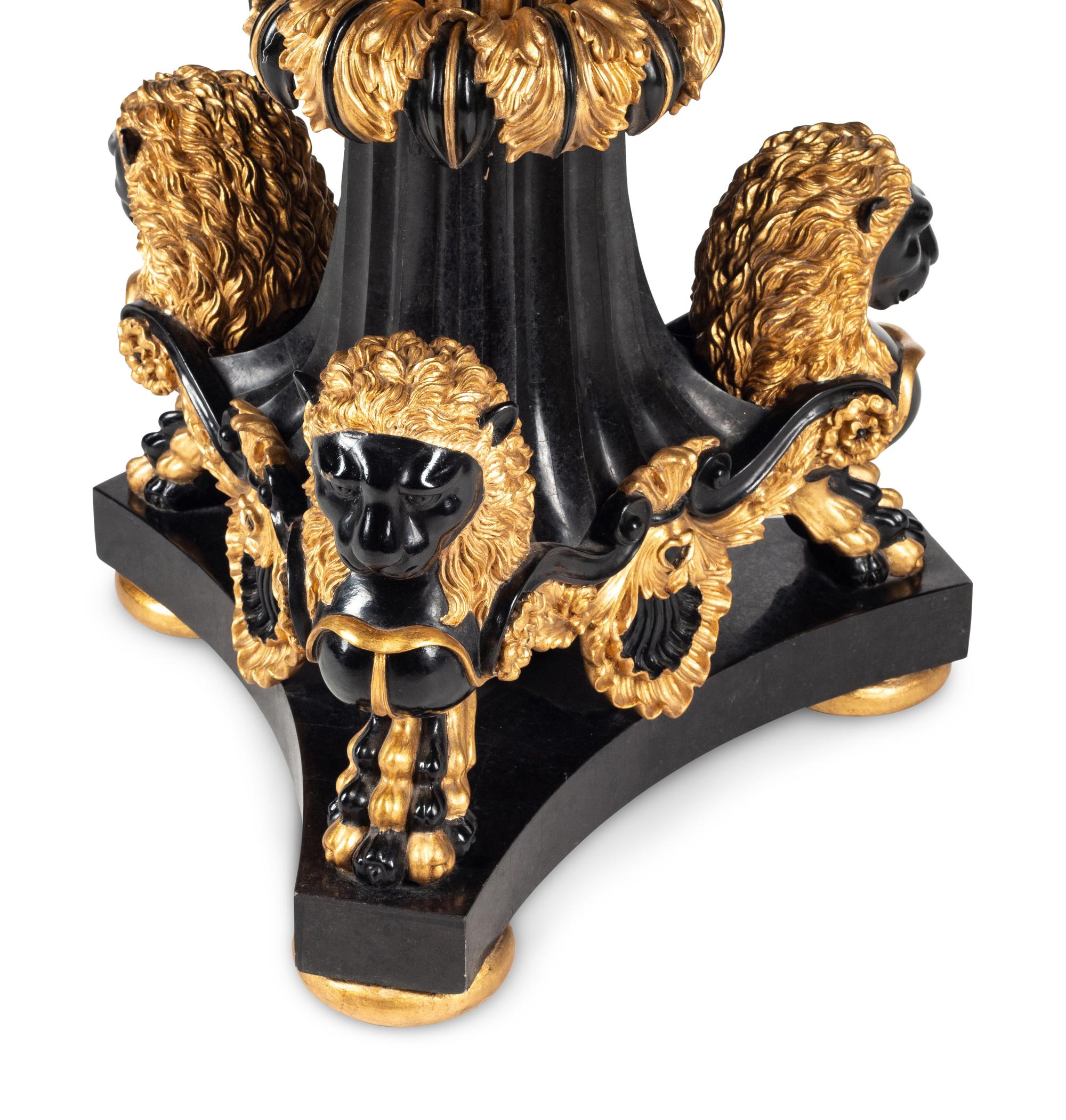A Continental Black-Painted and Parcel Gilt Inlaid Marble-Top Center Table