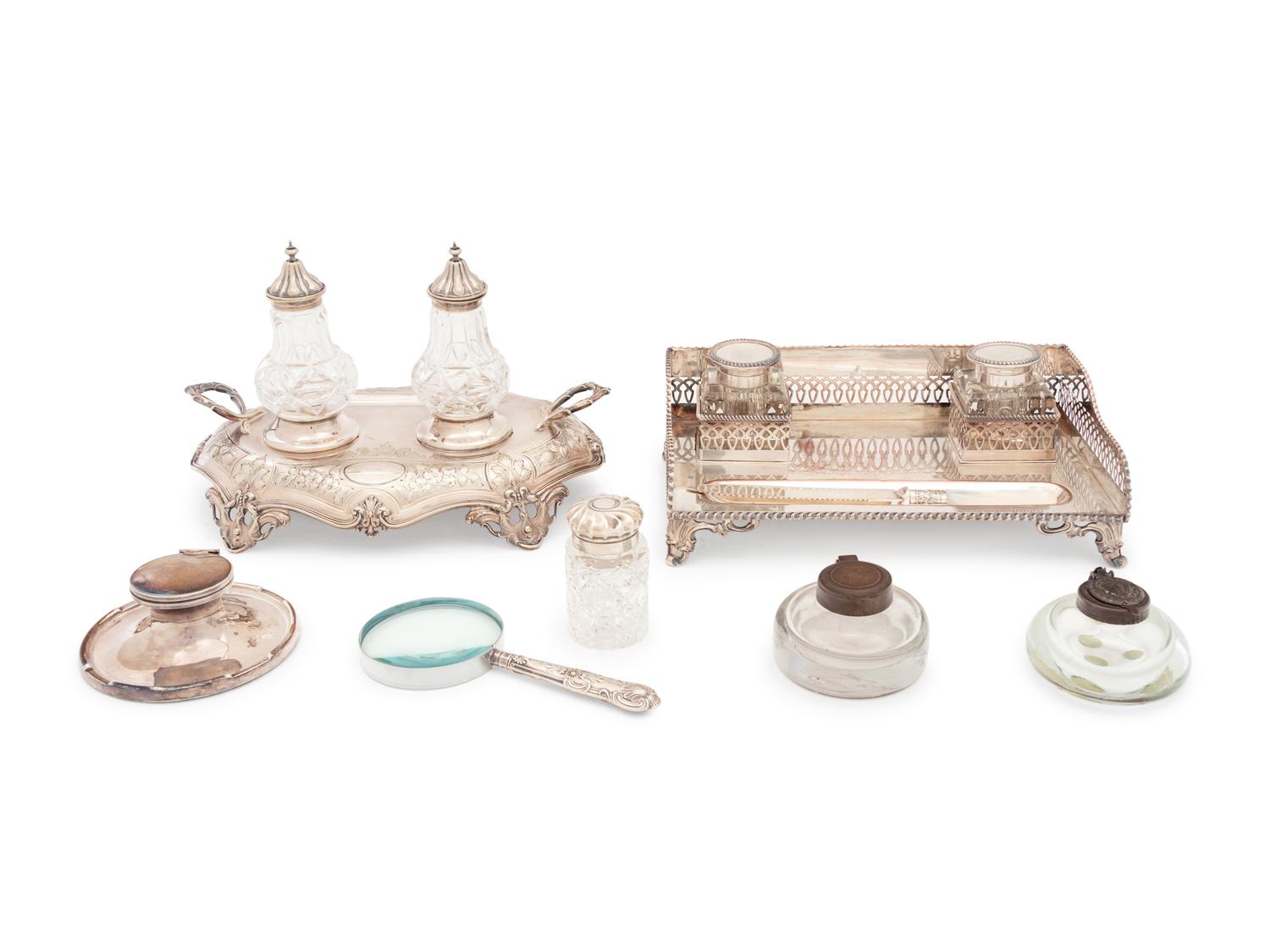 Two Silver-Plate and Cut Glass Ink Stands