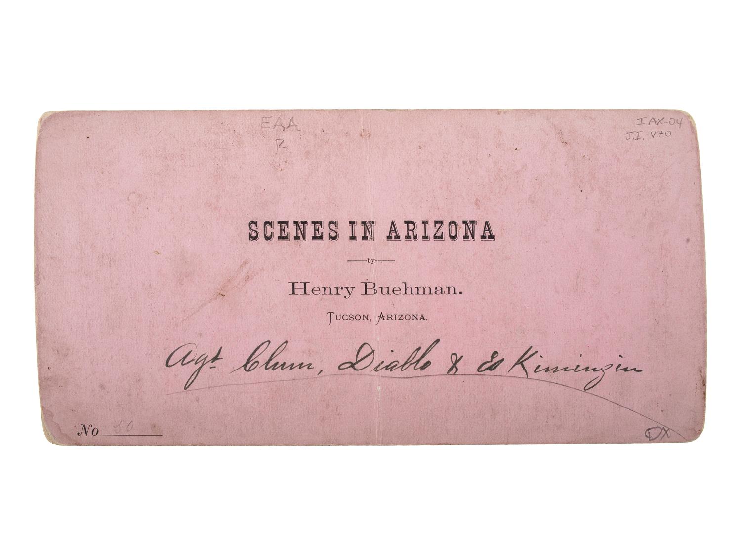 [NATIVE AMERICANS]. BUEHMAN, Henry (1851-1912), photographer. Agt. Clum, Diablo & Eskiminzin . Tucson, AZ: [1875].