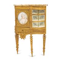 A Miniature Louis XVI Style Gilt Bronze Marble-Top Cabinet