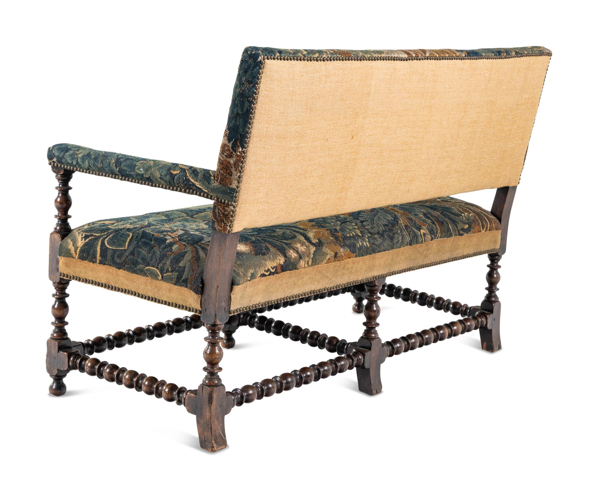 A William and Mary Style Turned Walnut Aubusson Tapestry-Upholstered Bench