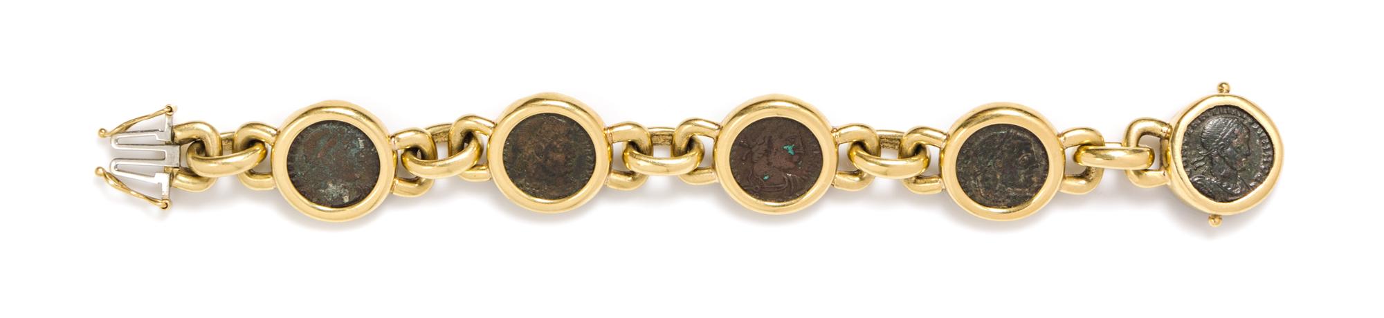 An 18 Karat Yellow Gold and Ancient Roman Coin Demi Parure, 163.50 dwts.