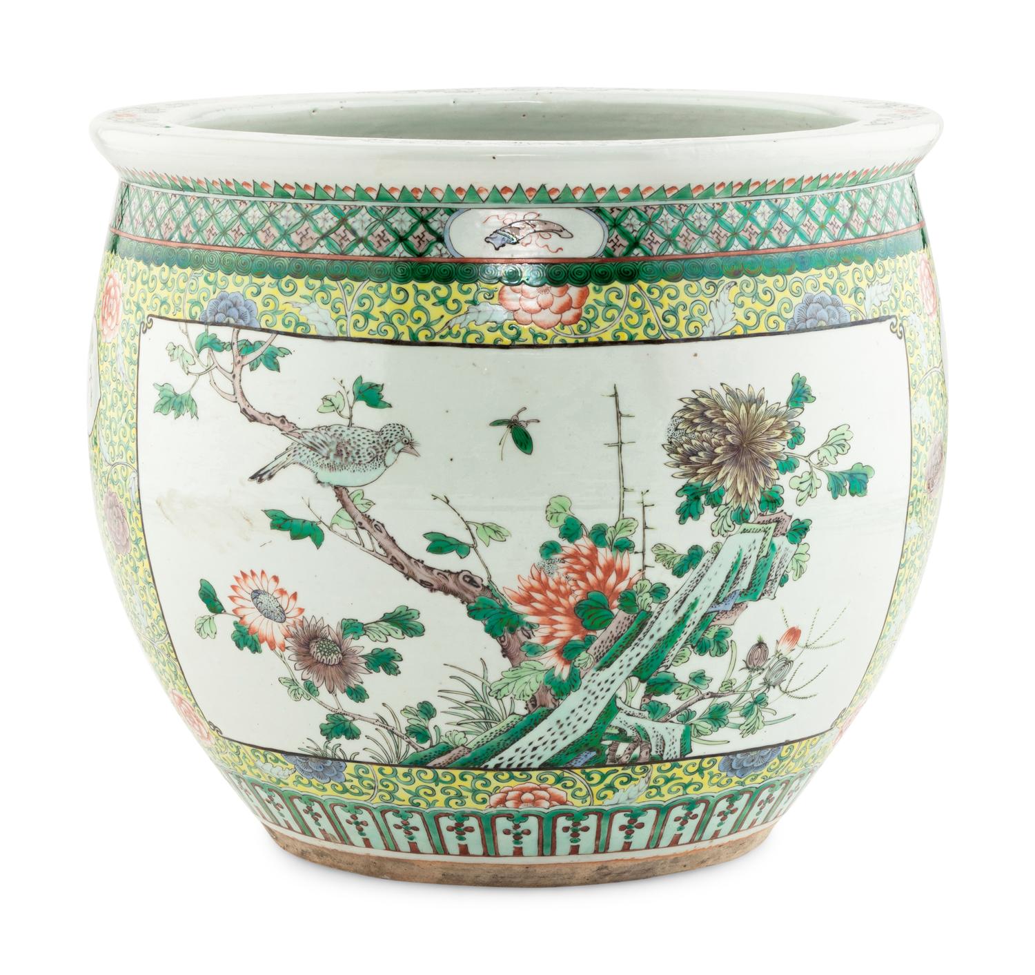 A Chinese Famille Verte Porcelain Scroll Pot