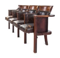 Two Sets of Four Inlaid Mahogany Theater Seats