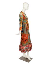 Bill Blass Printed Velvet Gown with Feather Hem, c. 1972
