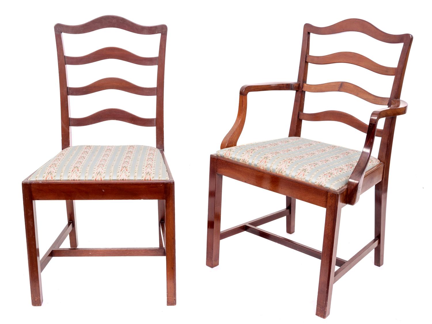 A Set of Fourteen George III Style Mahogany Ladder Back Dining Chairs — LATE 19TH/EARLY 20TH CENTURY