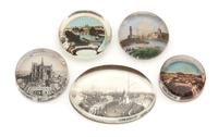 Five Various Paper-backed Photo Paperweights Diameter of largest 4 inches — 19TH AND 20TH CENTURY