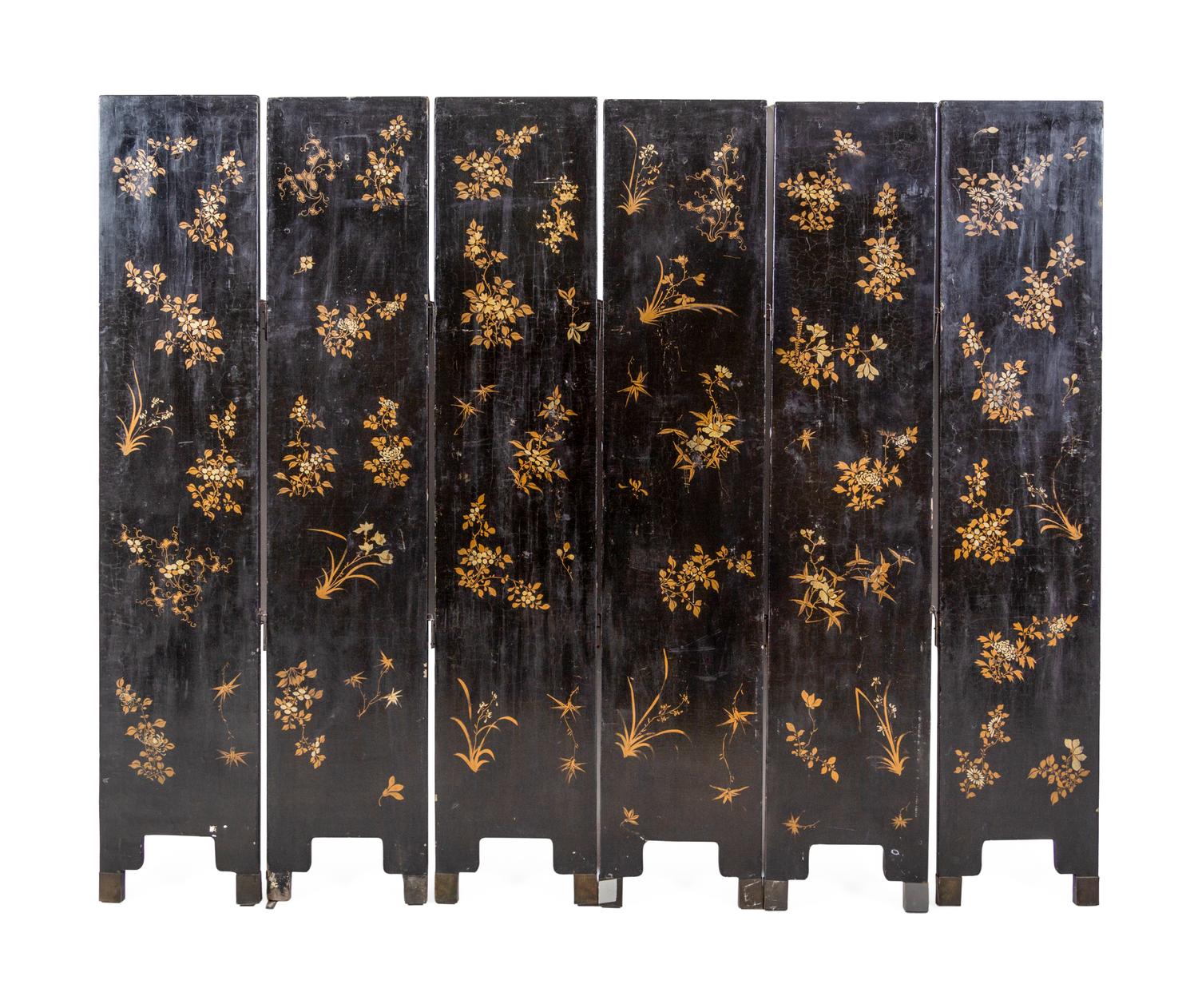 A Chinese Export Lacquered Six-Panel Screen